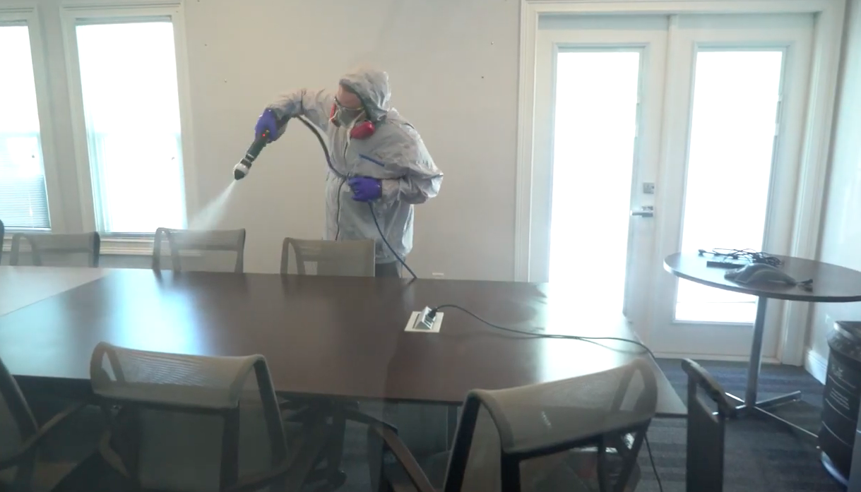 Disinfecting a conference room 